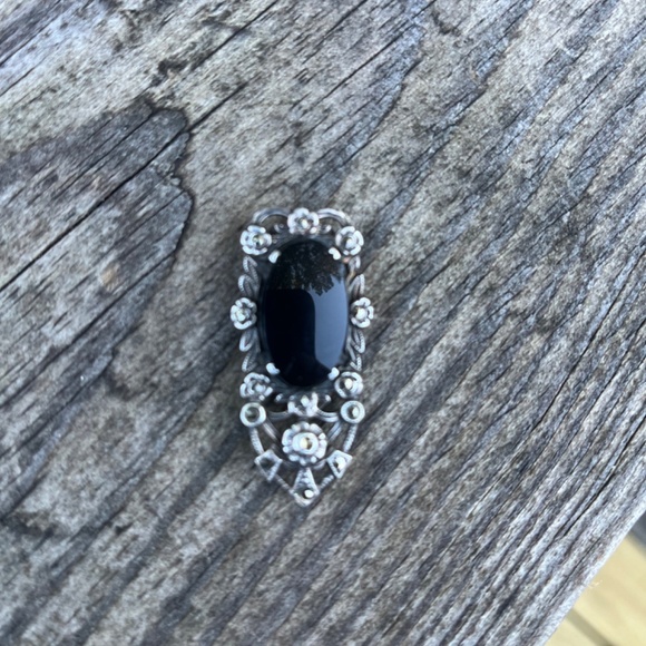 Vintage Antique Sterling Onyx Marcasite Dress Clip Art Deco - Picture 12 of 12